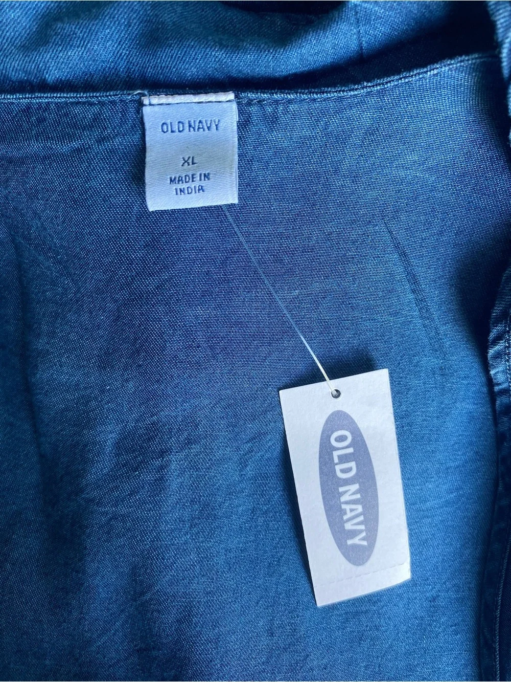Old Navy Women’s Blue Chambray Lyocell Wrap Blouse Tie Waist Puff Sleeve XL